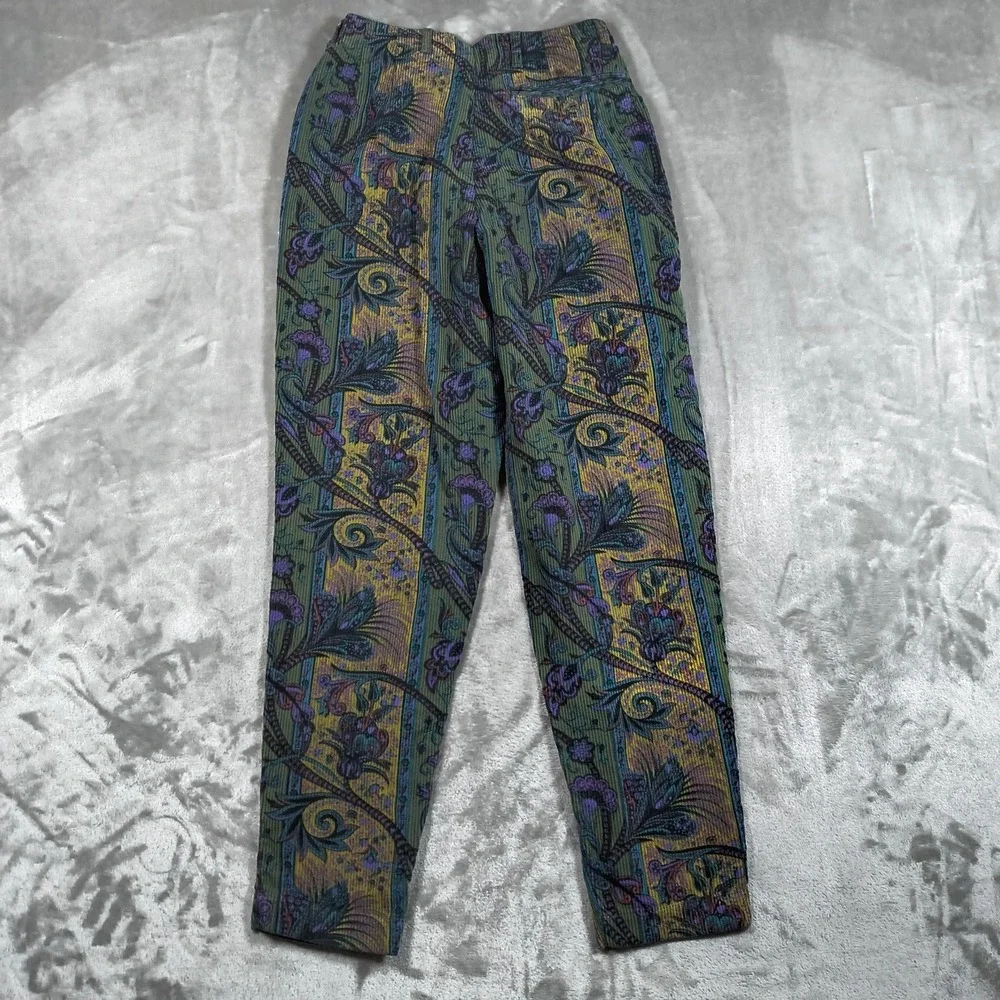 Vintage The Limited Boho Pants Womens 4 Green Paisley Corduroy High Waist Floral